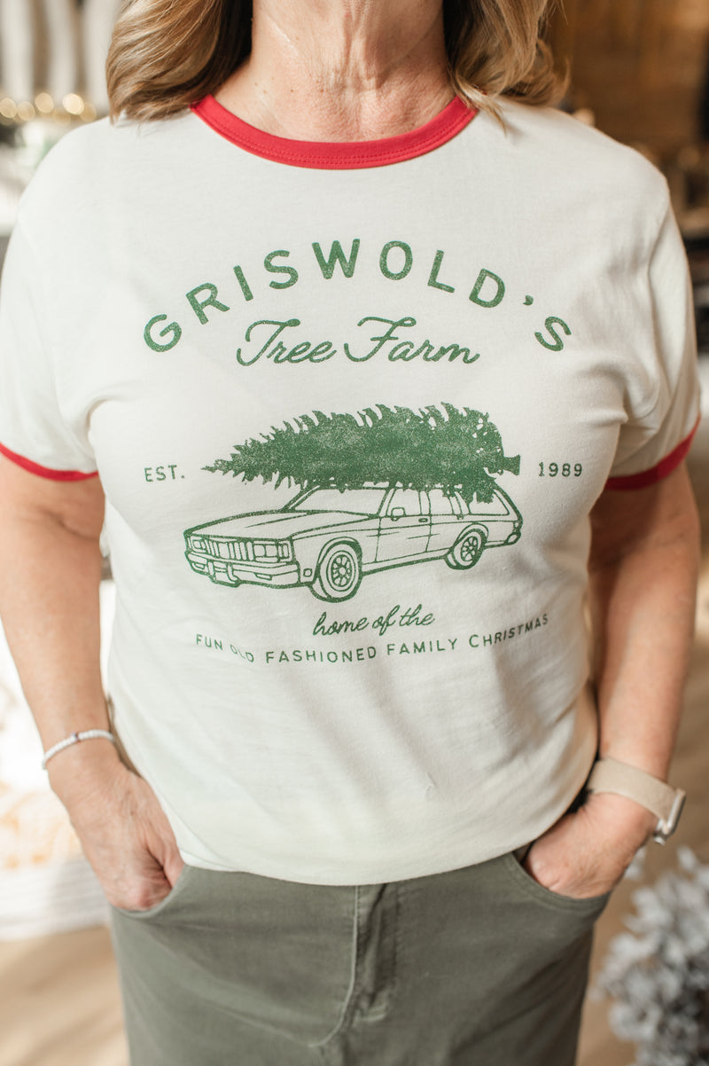 Griswold's Tree Farm Ringer Tee | Natural/Red