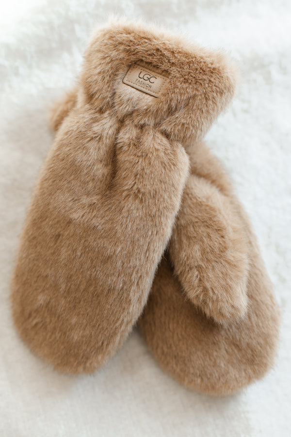 Faux Fur Mittens | Camel