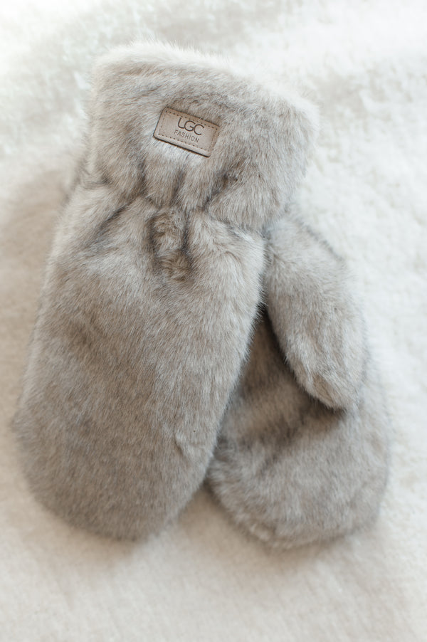 Faux Fur Mittens | Grey