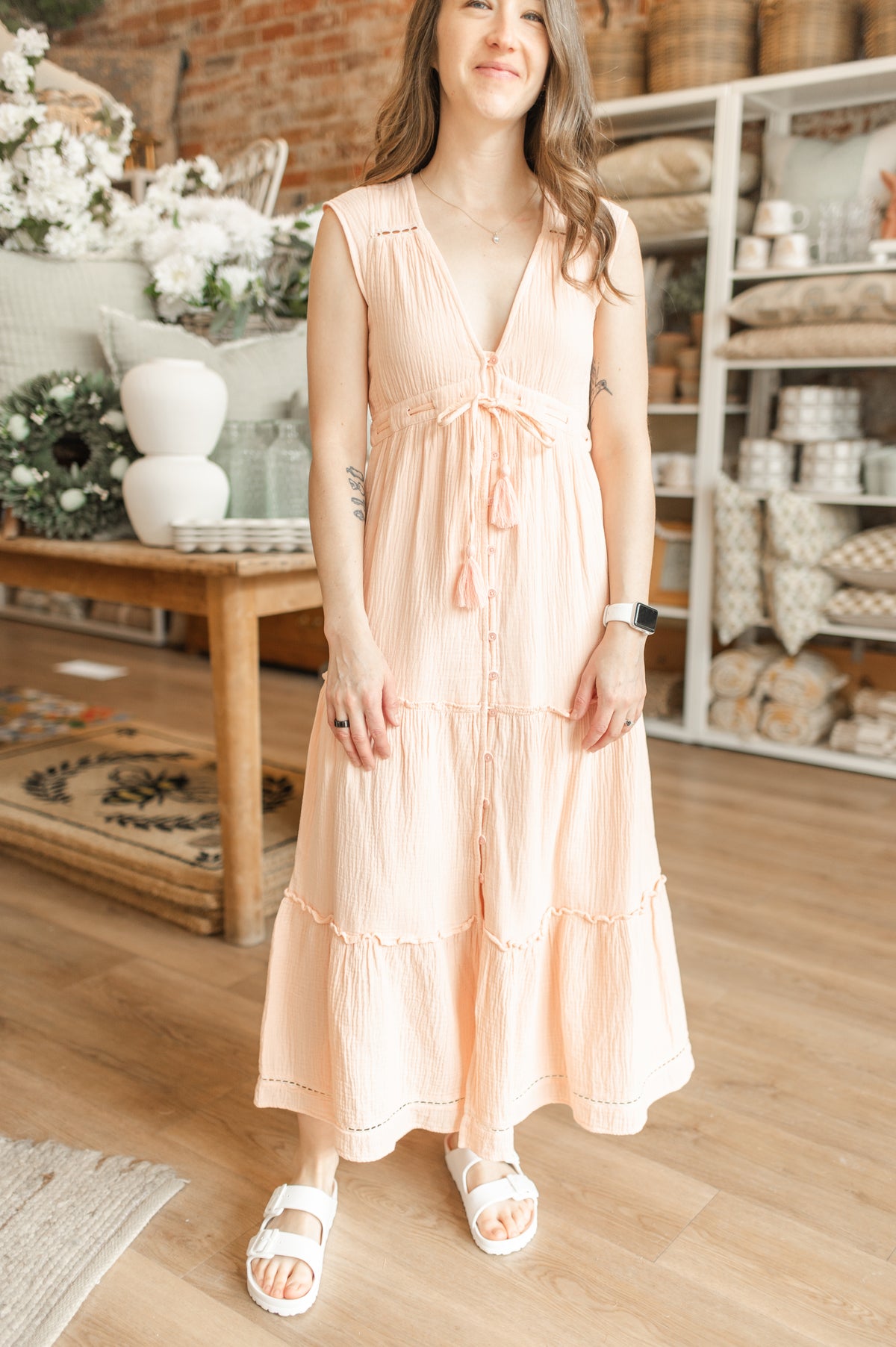 ワンピース KANA Deauville Gathered Long Dress La Lune Cross Draped Maxi Dress | Peach | Dresses | Shona
