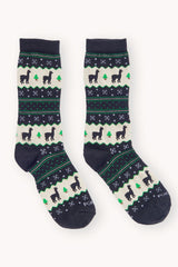 Alpaca Print Socks | Black Holiday Stripe