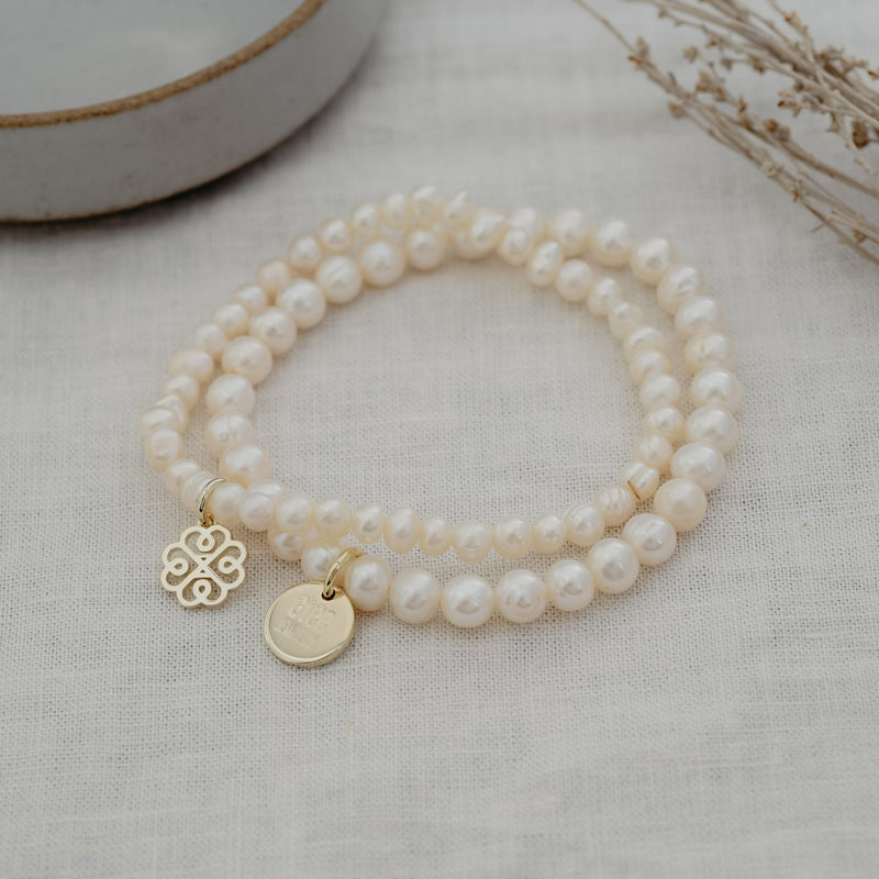 Pearly Stackem Up Bracelets | White Pearl/Gold