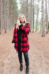 Abby Hooded Coat | Red & Black - FINAL SALE