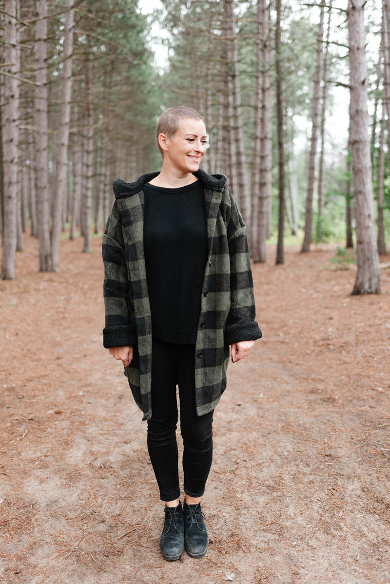 Abby Hooded Coat | Olive & Black - FINAL SALE