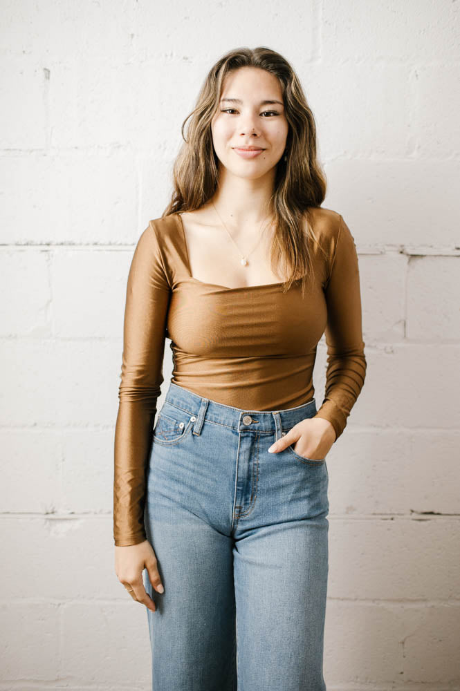 Stacy Long Sleeve Bodysuit | Copper