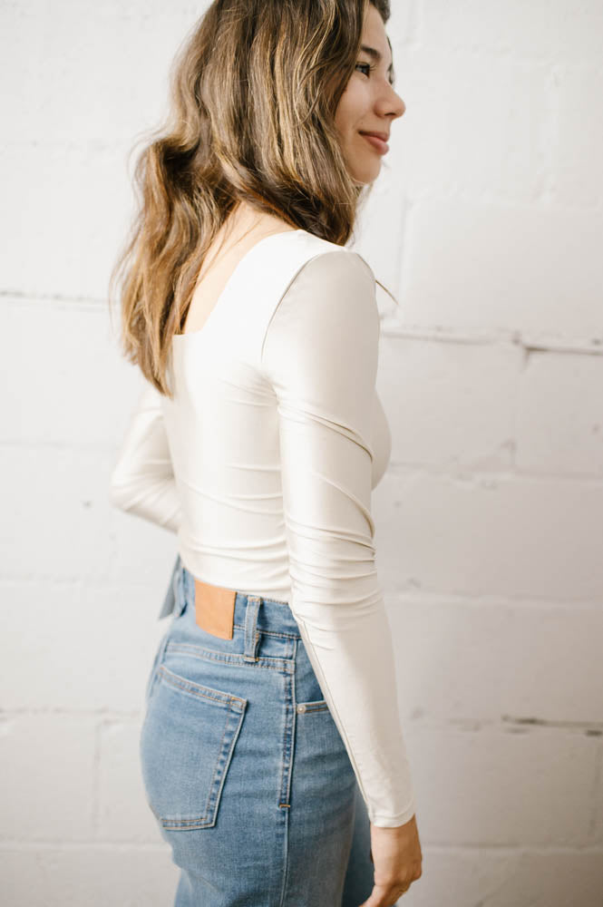 Stacy Long Sleeve Bodysuit | Pearl - FINAL SALE