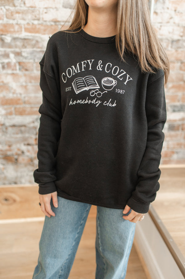 Comfy & Cozy Homebody Club Sweatshirt | Black