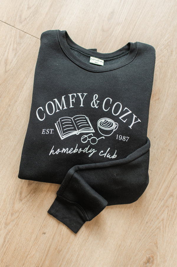 Comfy & Cozy Homebody Club Sweatshirt | Black