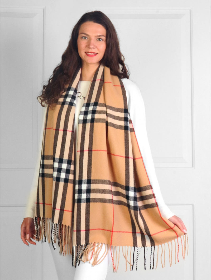 Plaid Tassel Scarf | Camel