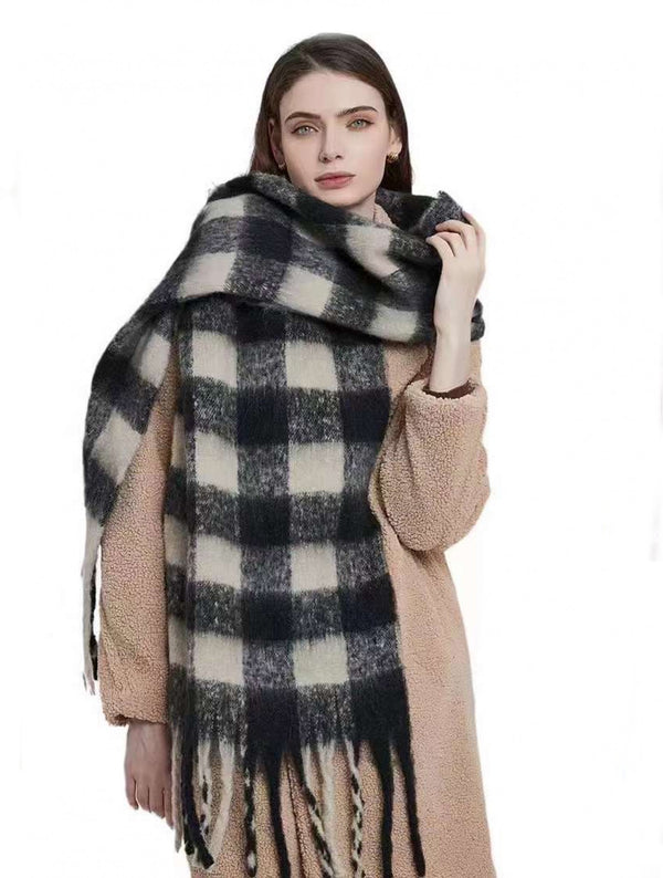 Long Buffalo Plaid Scarf | Black & Taupe