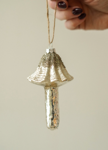 Merry Mushroom Ornament | Antique Silver Sparkle