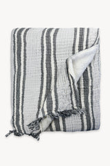 Fleece Lined Crinkle Throw | Charcoal Stripe