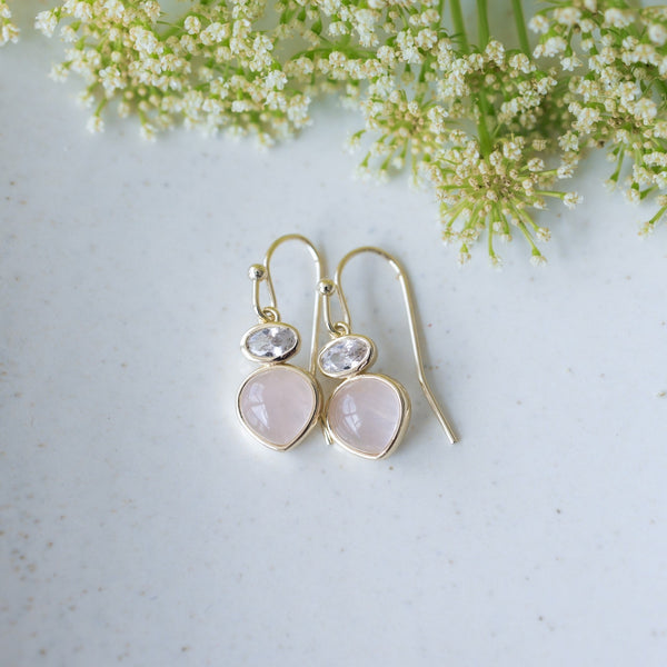 Tasia Earrings | Gold/Rose Quartz