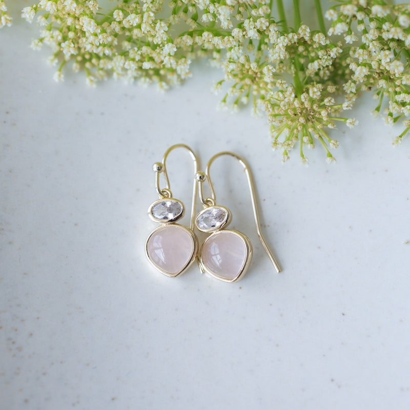 Tasia Earrings | Gold/Rose Quartz