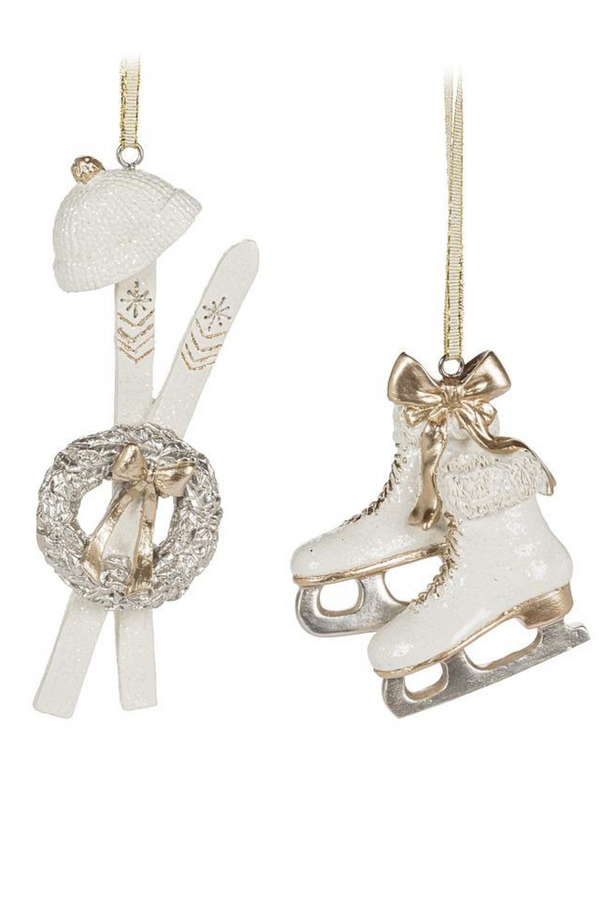 Ski Gear Ornament | White & Gold