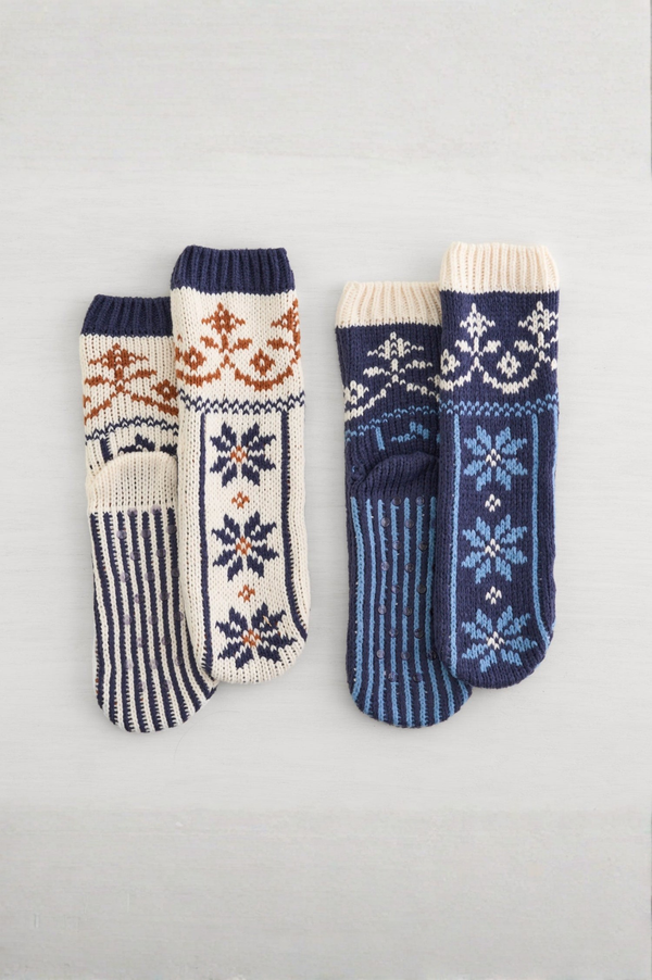 Snowfall Slipper Socks 2 Pack | Navy/White