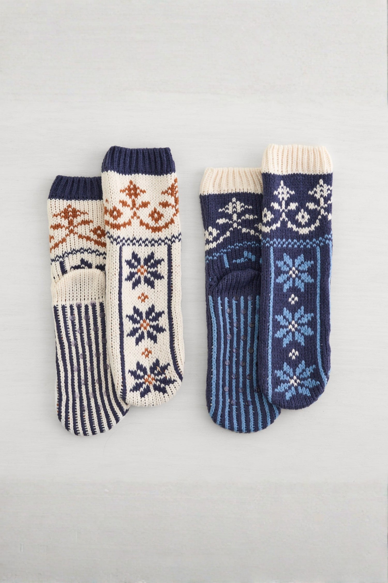 Snowfall Slipper Socks 2 Pack | Navy/White
