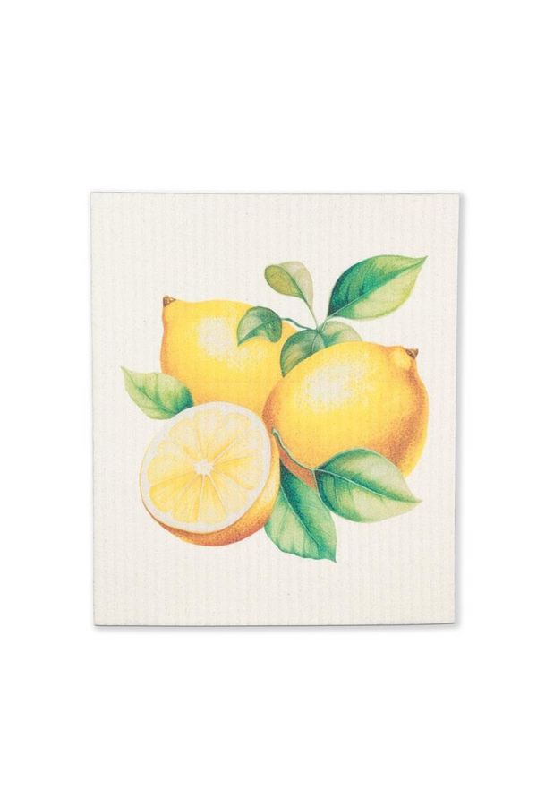 Square dishcloth with lemon design on a white background