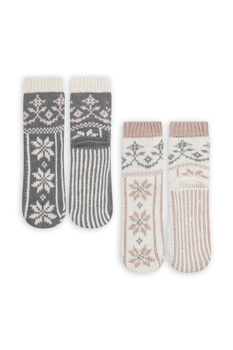 Snowfall Slipper Socks 2 Pack | Grey/White