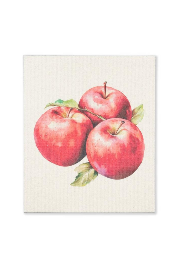 Dishcloth with picture of red apples on a white background