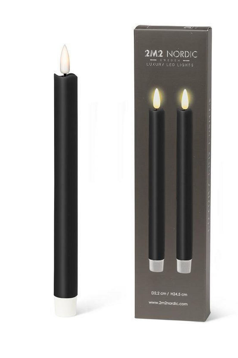 Set of 2 LED Taper Candle | Black