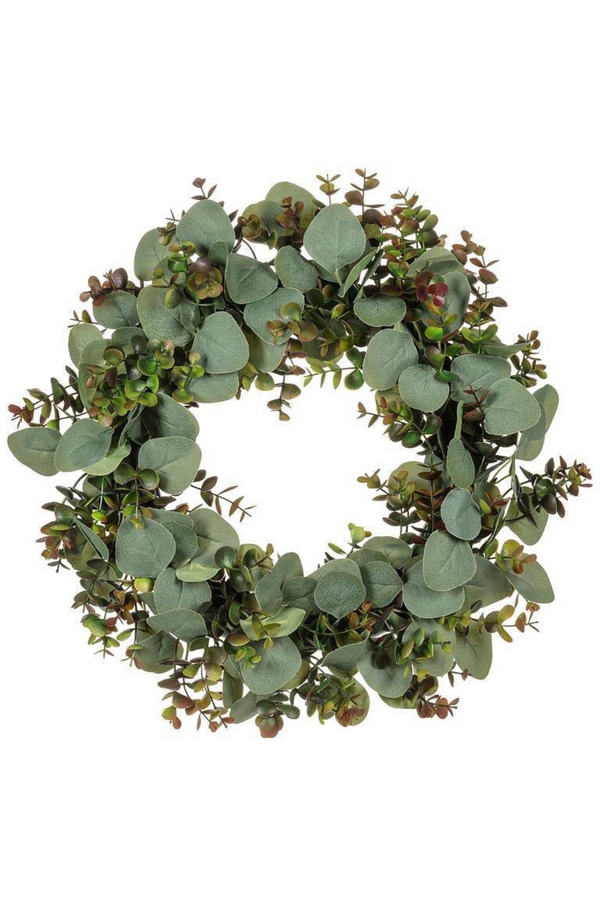 Green & Red Boxwood & Eucalyptus Wreath | 16"