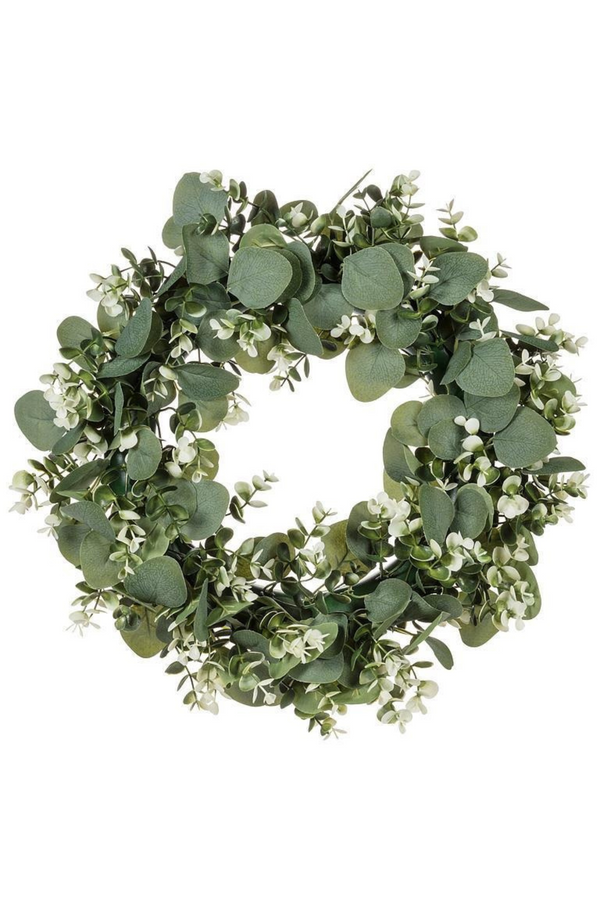 Green & White Boxwood & Eucalyptus Wreath | 16"