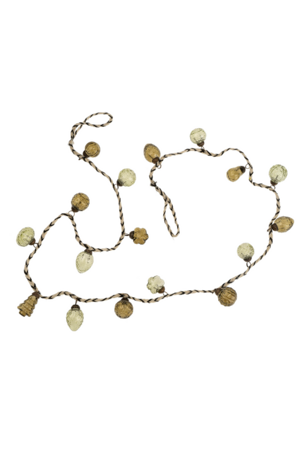 Decorative garland with glass baubles on a white background