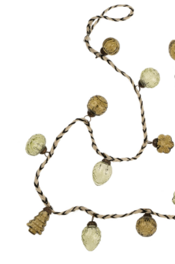 Decorative garland with glass baubles on a white background