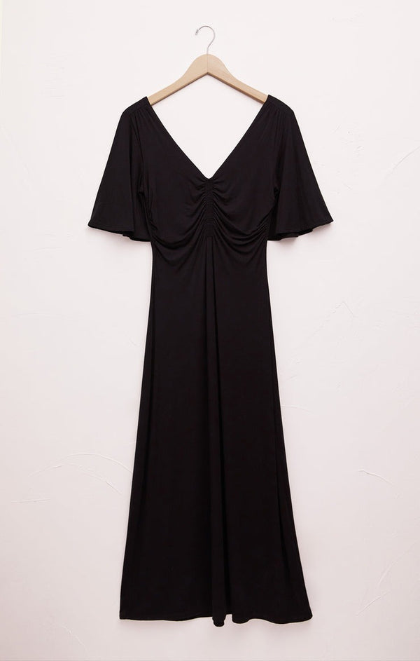 Kara Flutter Sleeve Midi Dress | Black