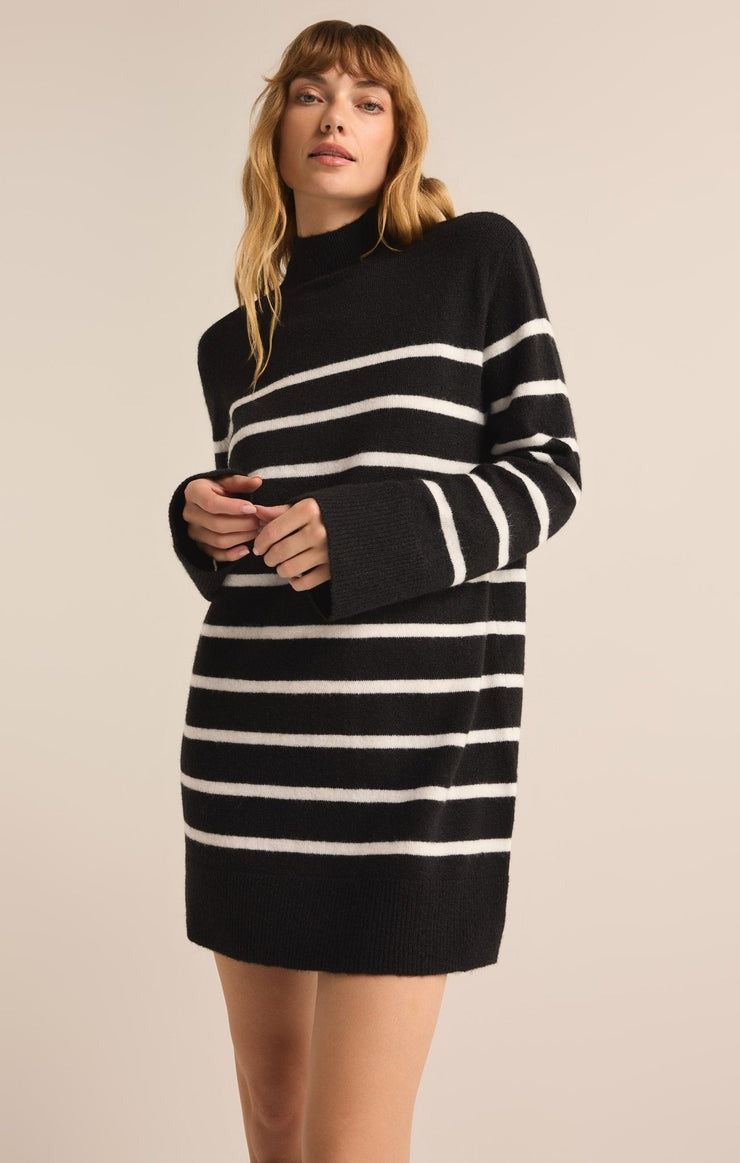 Fin Stripe Sweater Dress | Black