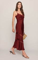 Bruna Lace Inset Midi Dress | Velvet Rouge