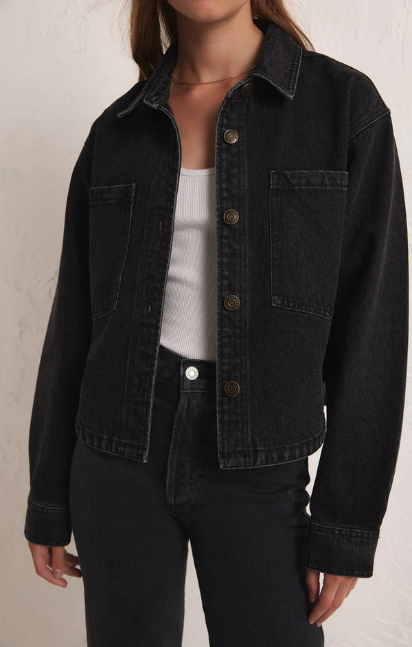 Cropped Denim Jacket | Washed Black