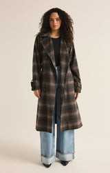 Jackie Plaid Trench | Latte