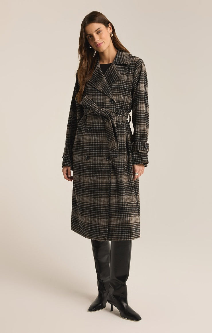 Jackie Plaid Trench | Latte