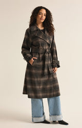 Jackie Plaid Trench | Latte