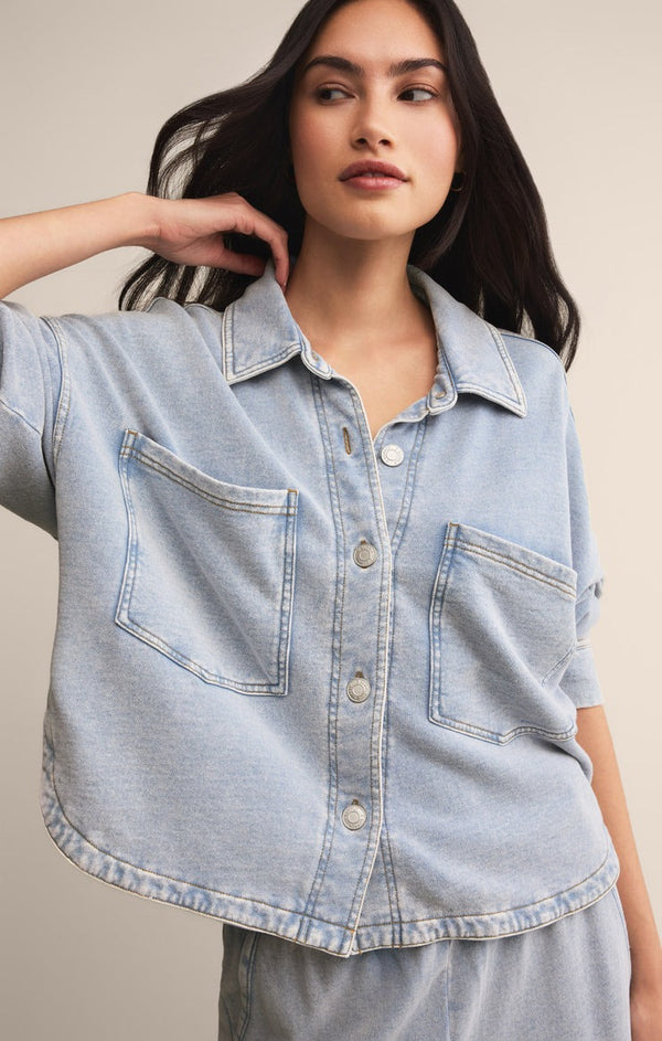 All Day Cropped Knit Jacket | Washed Indigo