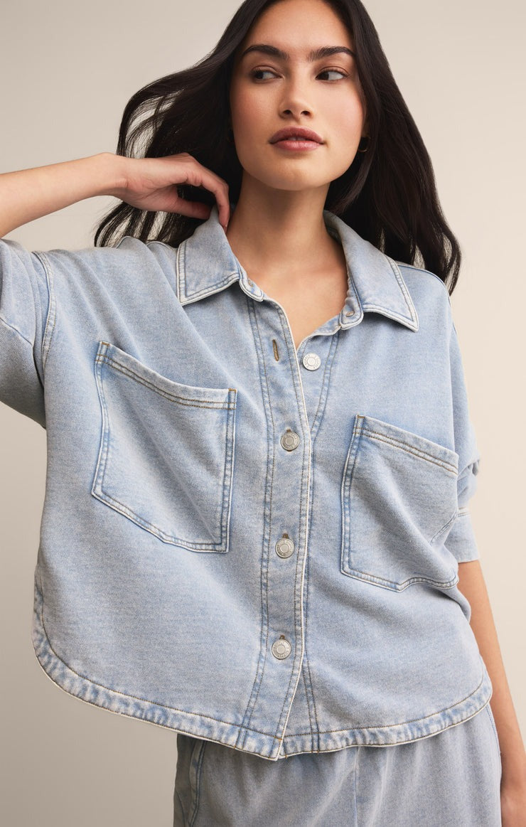 All Day Cropped Knit Jacket | Washed Indigo