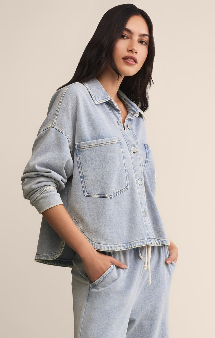 All Day Cropped Knit Jacket | Washed Indigo