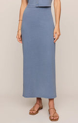 Gail Jersey Denim Midi Skirt | Santorini Indigo