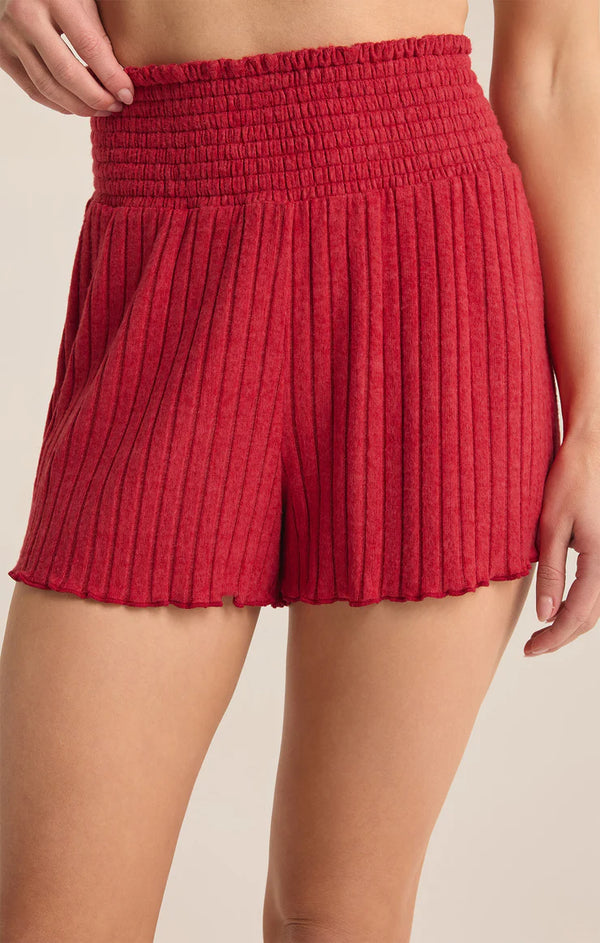 Dawn Smocked Ribbed Shorts | Haute Red