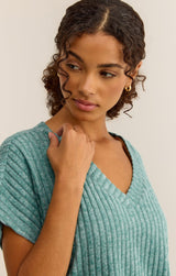 Harper Rib V-Neck Top | Green Lagoon