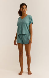 Harper Rib V-Neck Top | Green Lagoon