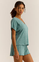 Harper Rib V-Neck Top | Green Lagoon