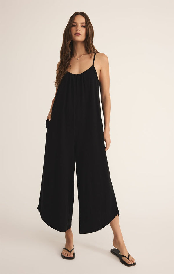 Textured Flared Jumpsuit | Black