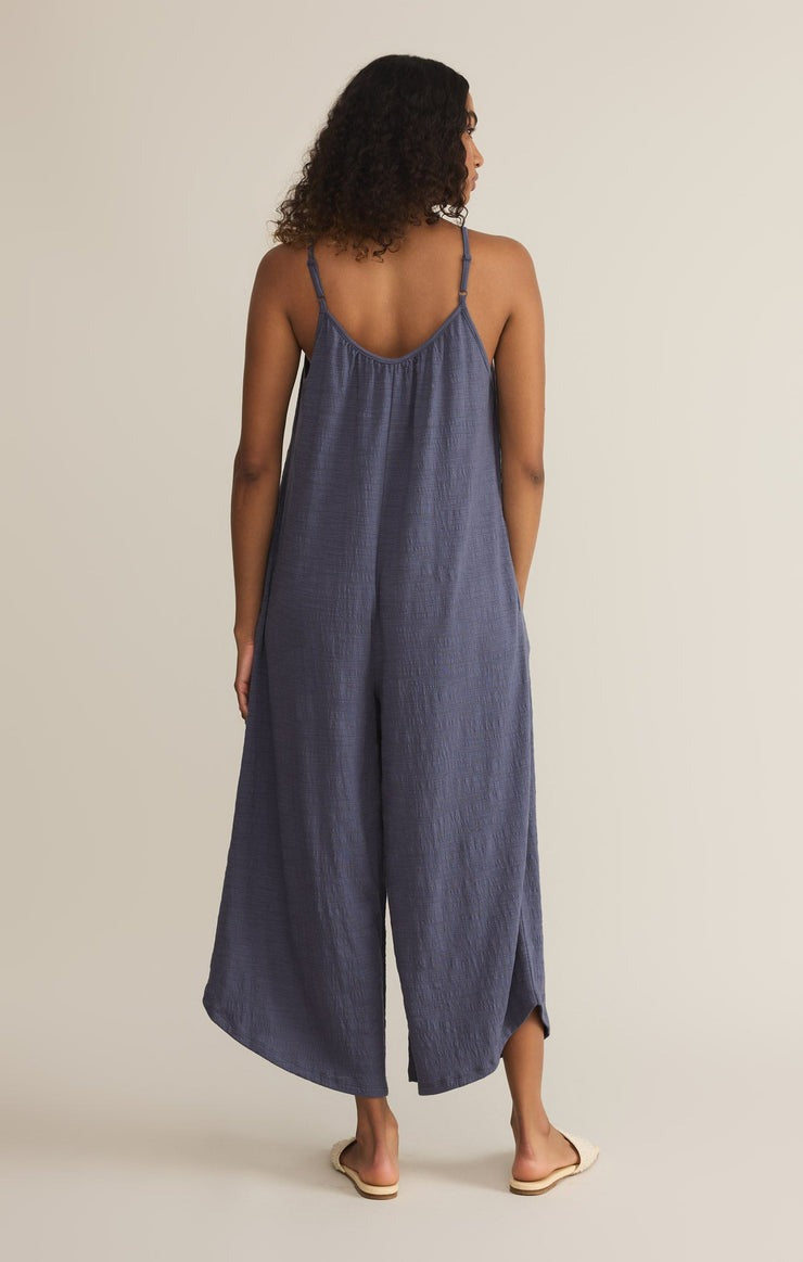 Textured Flared Jumpsuit | Worn Blue