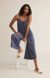 Textured Flared Jumpsuit | Worn Blue