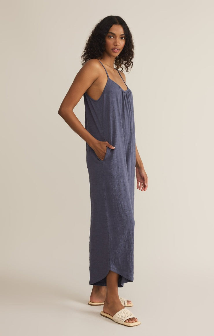 Textured Flared Jumpsuit | Worn Blue