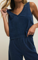 Sloane V-Neck Jersey Denim Tank Top | Indigo