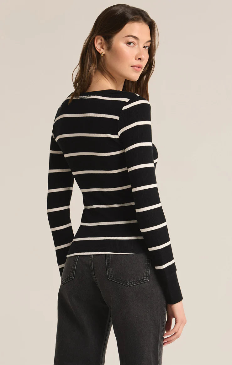 Scarlett Rib Stripe Henley | Black